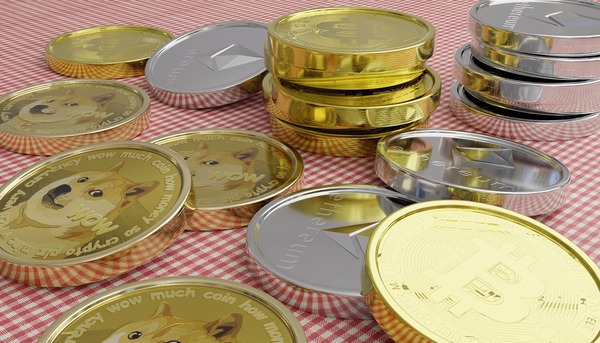 Cryptocurrency coins and digital wallet storage concept